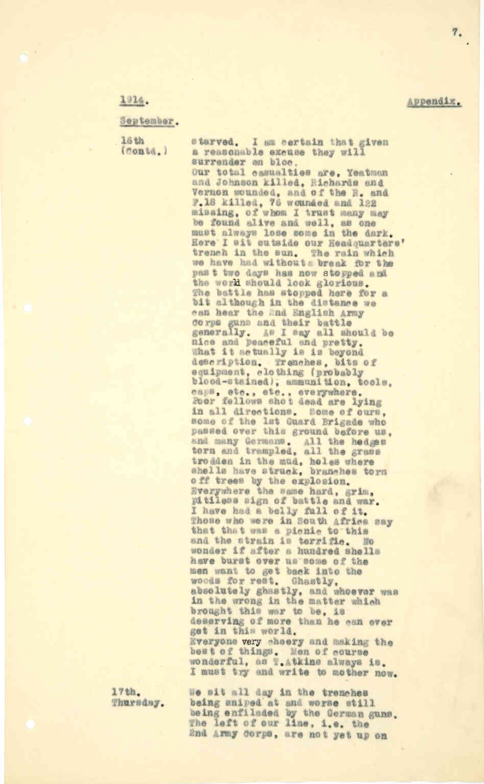 In this excerpt from his diary, Capt. James Patterson writes about his experience and reflections on the first battles of Marne and Aisne. His diary ends abruptly on Oct. 25, and he died of his wounds on Nov. 1, 1914. In this excerpt from his diary, Capt. James Patterson writes about his experience and reflections on the first battles of Marne and Aisne. His diary ends abruptly on Oct. 25, and he died of his wounds on Nov. 1, 1914.