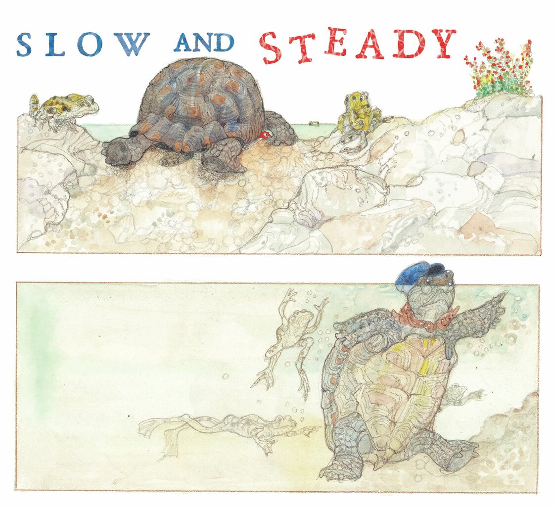 Excerpted from The Tortoise & The Hare by Jerry Pinkney. Copyright 2013 by Pinkney. Excerpted by permission of Little, Brown Books for Young Readers. Excerpted from The Tortoise & The Hare by Jerry Pinkney. Copyright 2013 by Pinkney. Excerpted by permission of Little, Brown Books for Young Readers.