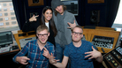 Mastering engineer Emily Lazar poses with producer Scott Jacoby (top right) and members of the band School is Cool at her Manhattan studio, The Lodge. Mastering engineer Emily Lazar poses with producer Scott Jacoby (top right) and members of the band School is Cool at her Manhattan studio, The Lodge.