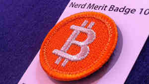 A bitcoin "merit badge."
