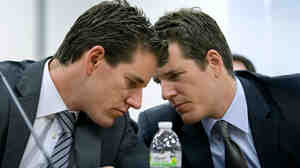 Cameron (left) and Tyler Winklevoss testified Wednesday at a hearing about virtual currencies held by the New York Department of Financial Services.