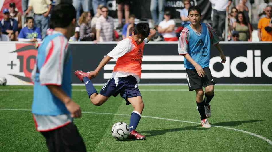 A West Coast team player kicks the ball during a match at the Adidas Challenges America's Youth Soccer Stars tournament in Venice, Calif. A West Coast team player kicks the ball during a match at the Adidas Challenges America's Youth Soccer Stars tournament in Venice, Calif.