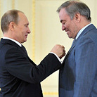 Russian President Vladimir Putin (left) presents the "Hero of Labour" award to conductor Valery Gergiev, head of the Mariinsky Theatre. Russian President Vladimir Putin (left) presents the "Hero of Labour" award to conductor Valery Gergiev, head of the Mariinsky Theatre.