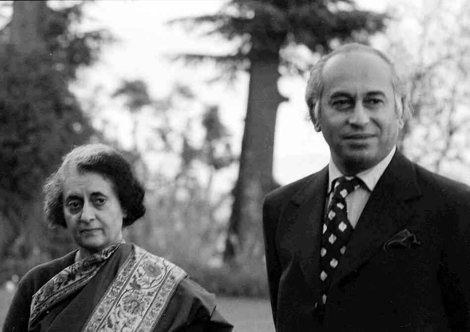 Pakistani leader Zulfikar Ali Bhutto stands with Indian Prime Minister Indira Gandhi before a summit in Simla, India, on June 28, 1972. Bhutto was overthrown in a military coup in 1977 and hanged two years later. Pakistani leader Zulfikar Ali Bhutto stands with Indian Prime Minister Indira Gandhi before a summit in Simla, India, on June 28, 1972. Bhutto was overthrown in a military coup in 1977 and hanged two years later.