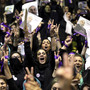 Female supporters of Hassan Rouhani, then an Iranian presidential candidate, chant slogans during a campaign rally in Tehran, Iran, on June 8, 2013. Rouhani has embarked on a diplomatic outreach program since taking office.