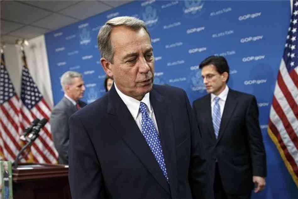 House Speaker John Boehner, Majority Whip Kevin McCarthy (left), and Majority Leader Eric Cantor (right) were among the 28 Republicans whose votes made it possible for most other Republicans to vote against the debt ceiling hike. House Speaker John Boehner, Majority Whip Kevin McCarthy (left), and Majority Leader Eric Cantor (right) were among the 28 Republicans whose votes made it possible for most other Republicans to vote against the debt ceiling hike.