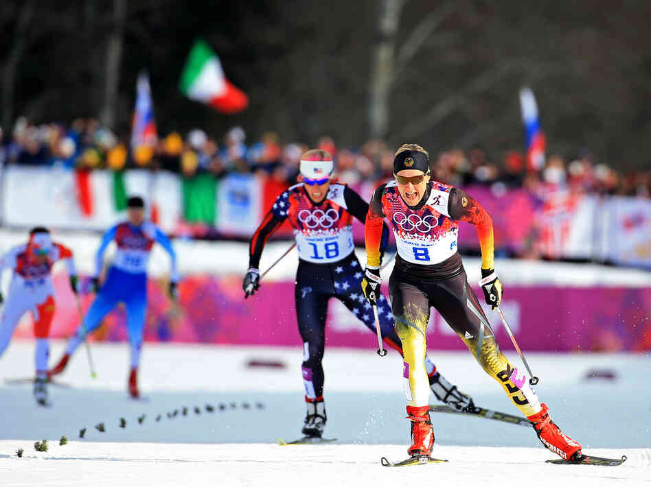 Kikkan Randall of the United States (left) and Denise Herrmann of Germany compete in the finals of the Ladies' Sprint Free during the Winter Olympics in Sochi, Russia. Kikkan Randall of the United States (left) and Denise Herrmann of Germany compete in the finals of the Ladies' Sprint Free during the Winter Olympics in Sochi, Russia.