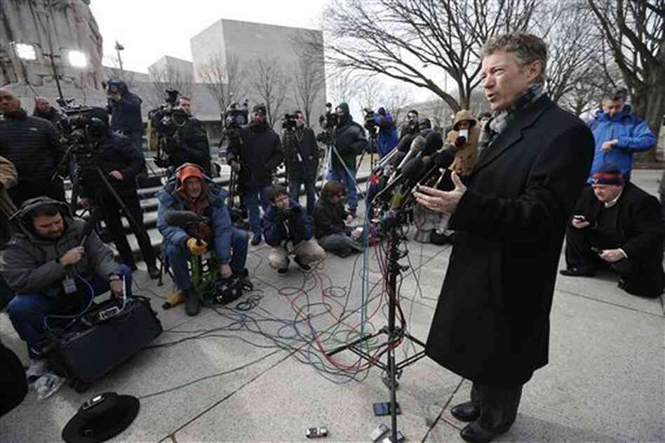 Sen. Rand Paul, R-Ky., in front of the federal district court in Washington, where he filed his lawsuit against the Obama administration and the NSA. Sen. Rand Paul, R-Ky., in front of the federal district court in Washington, where he filed his lawsuit against the Obama administration and the NSA.