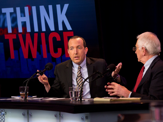 Ben Wizner (left) and Daniel Ellsberg argue in favor of the motion 'Edward Snowden Was Justified' in an Intelligence Squared U.S. debate on Feb. 12. (Image credit: Intelligence Squared U.S.)