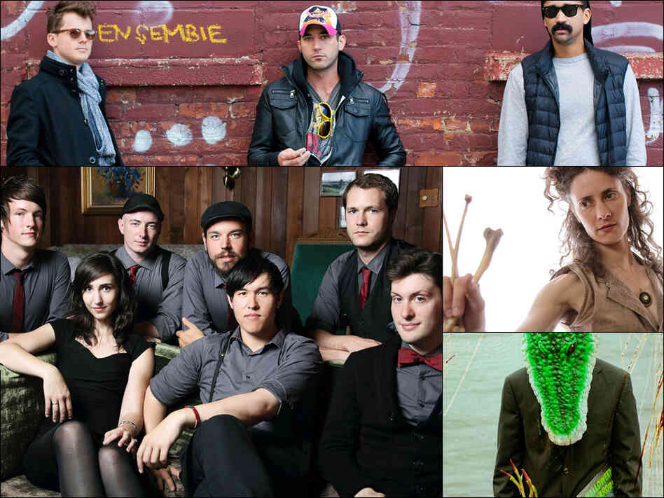 Clockwise from upper left: Sisyphus (Son Lux, Sufjan Stevens, Serengeti), Diane Cluck, Avey Tare, The Family Crest Clockwise from upper left: Sisyphus (Son Lux, Sufjan Stevens, Serengeti), Diane Cluck, Avey Tare, The Family Crest