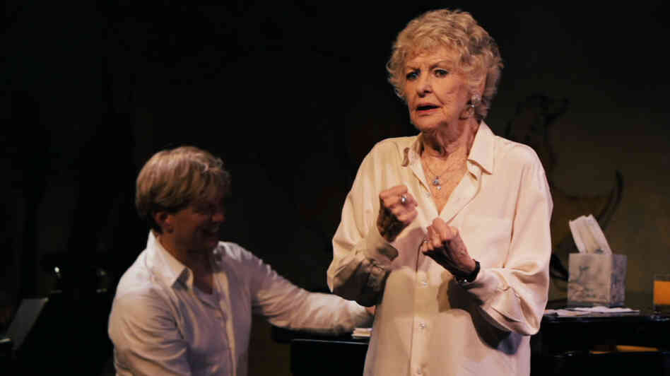 Fists balled and feet planted, cabaret legend Elaine Stritch powers through a song with her longtime music director, Rob Bowman, in a scene from Elaine Stritch: Shoot Me. Fists balled and feet planted, cabaret legend Elaine Stritch powers through a song with her longtime music director, Rob Bowman, in a scene from Elaine Stritch: Shoot Me.