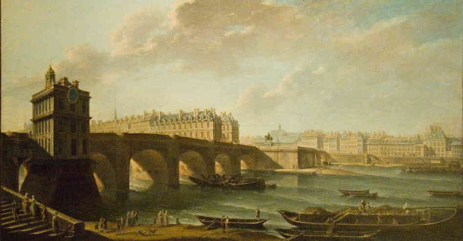 Le Pont Neuf, shown here in an 18th-century painting by Nicolas-Jean-Baptiste Raguenet, was completed in 1606 by Henry IV. The bridge's construction kicked off the reinvention of Paris in the 17th century. Today, it's the oldest standing bridge across the Seine. Le Pont Neuf, shown here in an 18th-century painting by Nicolas-Jean-Baptiste Raguenet, was completed in 1606 by Henry IV. The bridge's construction kicked off the reinvention of Paris in the 17th century. Today, it's the oldest standing bridge across the Seine.