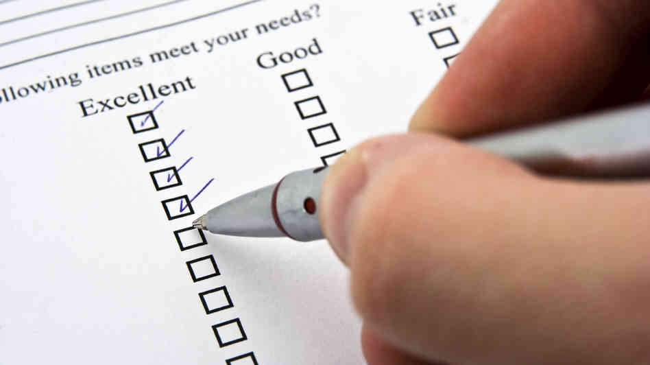 Washington Post advice columnist Judith Martin compares surveys to an insecure friend: " 'Are you sure you like me? Really? Do you like me?' And after a while you want to say, 'No! Go away!' " Washington Post advice columnist Judith Martin compares surveys to an insecure friend: " 'Are you sure you like me? Really? Do you like me?' And after a while you want to say, 'No! Go away!' "