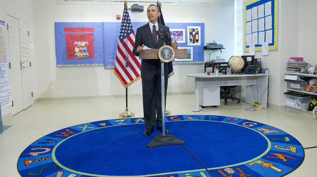 President Barack Obama delivers remarks on his 2015 budget plan Tuesday at Powell Elementary School in Washington. (Image credit: Getty Images)