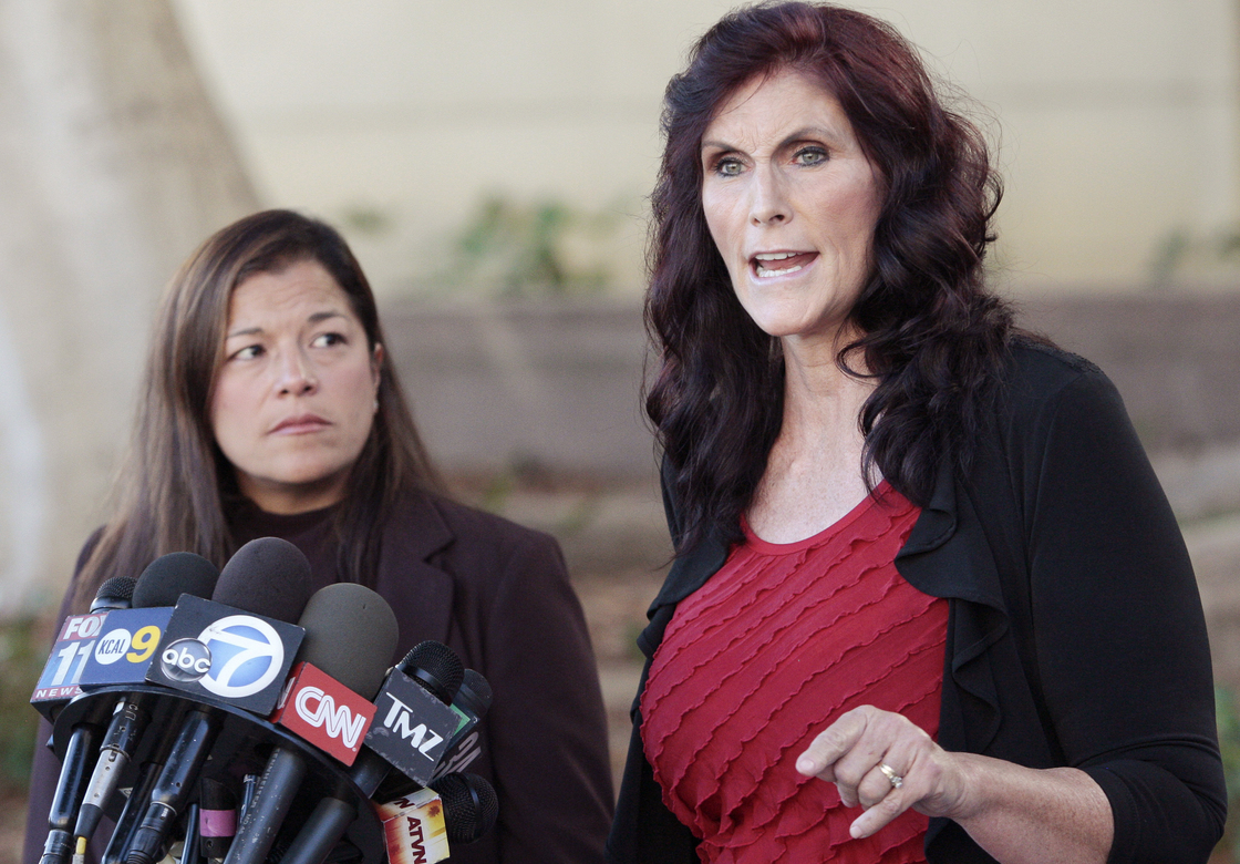 Actress Cindy Lee Garcia (right) brought a copyright claim against Google with the help of attorney Cris Armenta over the film Innocence of Muslims, which was posted to YouTube in 2012.