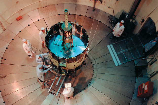 Early days: NASA's International Sun-Earth Explorer C (also known as ISEE-3 and ICE) was undergoing testing and evaluation inside the Goddard Space Flight Center's dynamic test chamber when this photo was snapped in 1976. (Image credit: NASA)