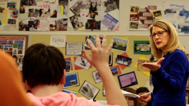 Cathy Cartier, a proponent of Common Core, teaches an English class at Affton High School in Missouri last month. (Image credit: MCT/Landov)