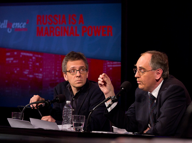 Ian Bremmer (left) and Edward Lucas argue that Russia is failing to play a constructive role in global affairs. (Image credit: Intelligence Squared U.S. )