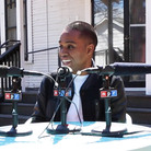 Lunice, center, being interviewed by Microphone Check's Ali Shaheed Muhammed, left, and Frannie Kelley, right. Lunice, center, being interviewed by Microphone Check's Ali Shaheed Muhammed, left, and Frannie Kelley, right.