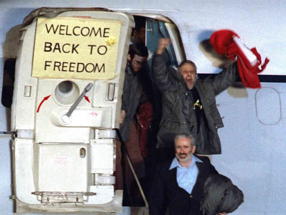 David Roeder shouts and waves as he and others arrive in Frankfurt, West Germany, on Jan. 21, 1981. He was among the 52 hostages. Roeder adamantly opposes Aboutalebi's nomination. David Roeder shouts and waves as he and others arrive in Frankfurt, West Germany, on Jan. 21, 1981. He was among the 52 hostages. Roeder adamantly opposes Aboutalebi's nomination.