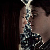 Ginny Weasley and Harry Potter, played by Bonnie Wright and Daniel Radcliffe. Ginny grows up to write for The Daily Prophet, according to dispatches written by J.K. Rowling.