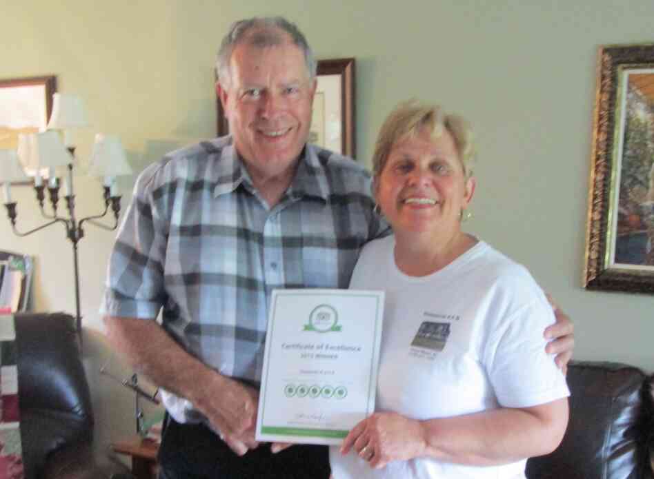 The beached whale in Newfoundland has been a blessing for Tom and Doris Sheppard's local business. Here, they hold a 5-star review of their B&B from TripAdvisor. The beached whale in Newfoundland has been a blessing for Tom and Doris Sheppard's local business. Here, they hold a 5-star review of their B&B from TripAdvisor.