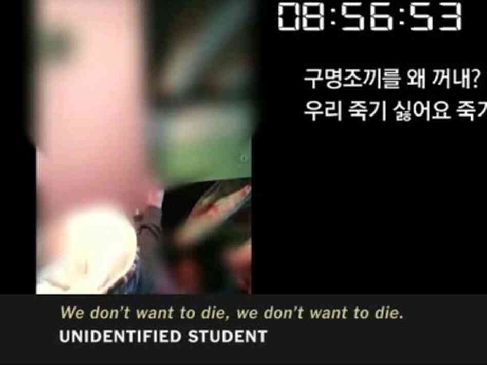 Screen grab of video shot inside the sinking South Korean ferry. Screen grab of video shot inside the sinking South Korean ferry.