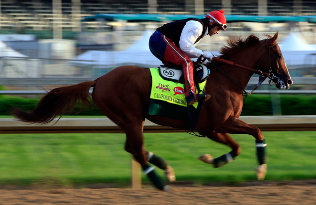 Kentucky Derby contender California Chrome exercises at Churchill Downs on Thursday in Louisville, Ky. (Image credit: Getty Images)