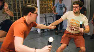 Revelers play Johann Sebastian Joust.