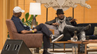 D'Angelo with Nelson George (left) onstage at the Brooklyn Museum Wednesday night. D'Angelo with Nelson George (left) onstage at the Brooklyn Museum Wednesday night.