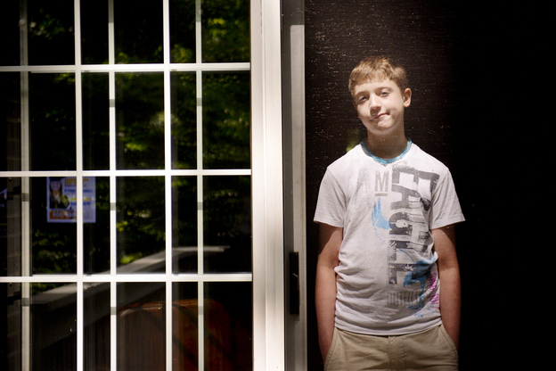 Carson Luke, 13, was injured when he was restrained at a school in Virginia when he was 10 years old. (Image credit: Sarah Tilotta/NPR)