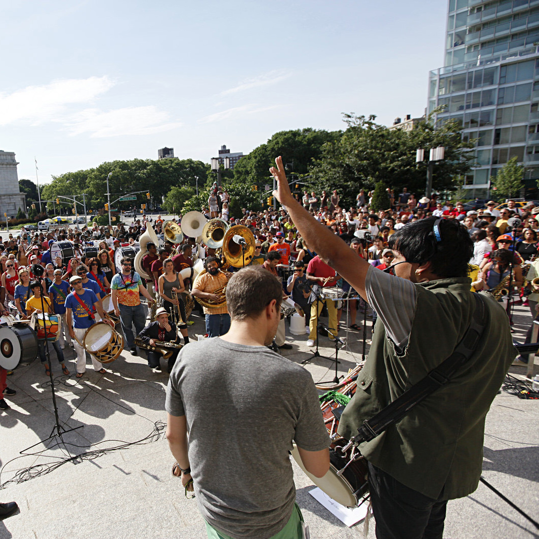 Hundreds of musicians descended upon an iconic New York city spot to perform.