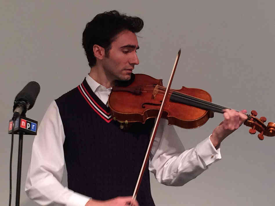 David Aaron Carpenter plays the 'Macdonald' Stradivarius viola at Sotheby's auction house for NPR in April. David Aaron Carpenter plays the 'Macdonald' Stradivarius viola at Sotheby's auction house for NPR in April.