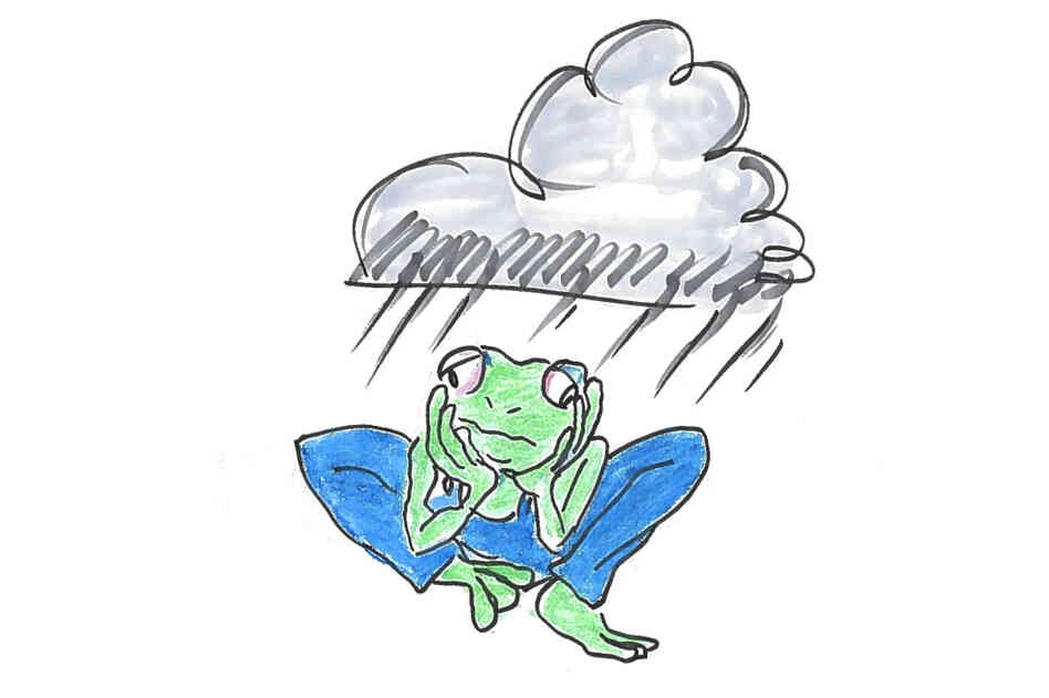 A sad frog in tight pants. A sad frog in tight pants.