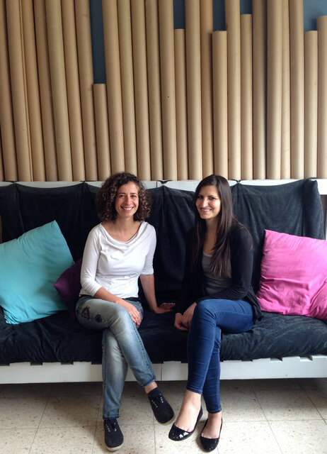 Architects Danna Massad (left) and Lina Saleh make furniture out of recycled material, like these cardboard tubes, for products that are eco-friendly and locally sourced. Architects Danna Massad (left) and Lina Saleh make furniture out of recycled material, like these cardboard tubes, for products that are eco-friendly and locally sourced.