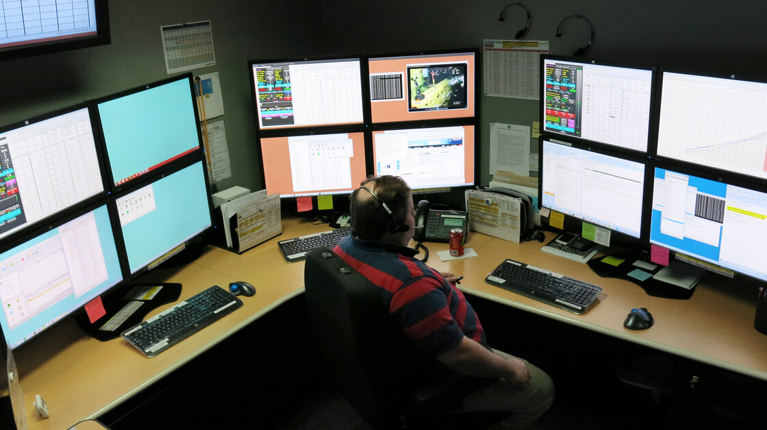 Luis Hartenstein works as a monitor in Shell's Real-Time Operations Center in an office building in downtown New Orleans. The RTOC monitors and analyzes data from Olympus 24 hours a day, seven days a week.