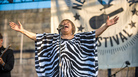 Sunday's headliner Mavis Staples brought the Newport Folk Festival to a moving close when she led the crowd (and many of the day's performers) in "We Shall Overcome," in memory of Pete Seeger. Sunday's headliner Mavis Staples brought the Newport Folk Festival to a moving close when she led the crowd (and many of the day's performers) in "We Shall Overcome," in memory of Pete Seeger.