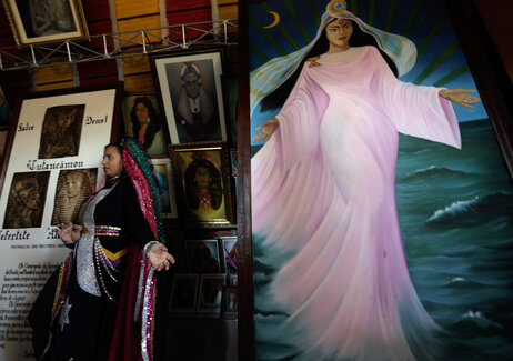 An image of the Goddess "Mother Yara" stands in a temple during an annual gathering celebrating the religious doctrine of the Vale do Amanhecer, near Brasilia, Brazil. The religious community, founded by the medium Tia Neiva, is linked to one of Brazil's many Spiritist movements.