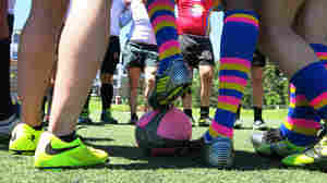 The Colorado Rush, a gay rugby team in Denver, at practice. "I've always thought of myself as ... the rugby player that happens to be gay," says Skyler Meyer. "I never want to be the gay man who happens to play rugby."