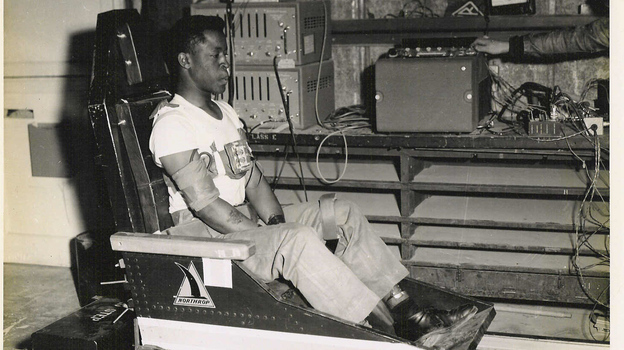 Alton Yates says the trip on the high-speed sled could be painful, and frightening. But he also says, 'We were anxious to get strapped into that seat to conduct the next experiment.' (Image credit: Courtesy of Alton Yates)