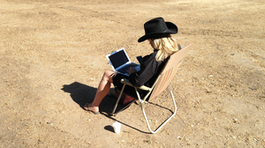 Nico Sell works in her "office," creating an app that helps users avoid data tracking.