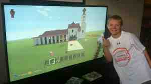 Will Davidson and his Minecraft creation, modeled off the Santa Cruz Mission