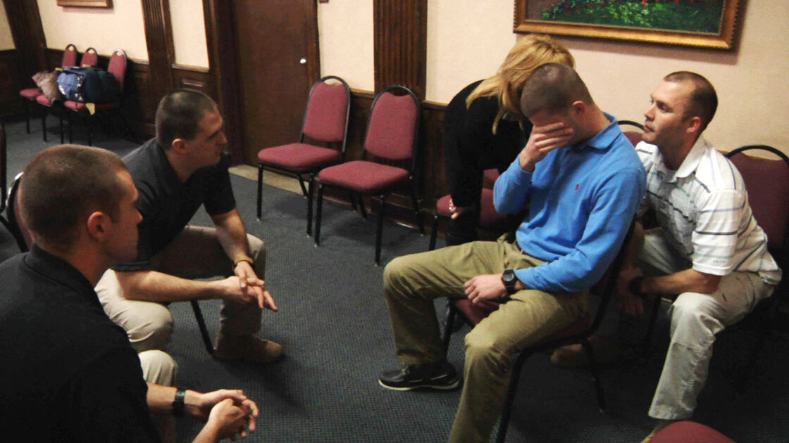 In this image taken from video on Jan. 15, police officers Edward Sarama (from left) and Robert McGuire try to talk to officer Matt Dougherty, who is pretending to be mentally ill, during a training simulation at Montgomery County Emergency Service in Norristown, Pa. In this image taken from video on Jan. 15, police officers Edward Sarama (from left) and Robert McGuire try to talk to officer Matt Dougherty, who is pretending to be mentally ill, during a training simulation at Montgomery County Emergency Service in Norristown, Pa.