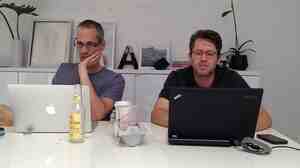 Alex Blumberg and Matt Lieber work on their startup