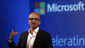 Microsoft CEO Satya Nadella addresses the media during an event in New Delhi in September. This week, he was criticized for comments he made about women asking for raises.