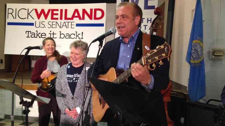 Democratic candidate Rick Weiland, a businessman, plays at a union hall in Sioux Falls, S.D. "We've tried to make this campaign fun," he told the crowd. "We're enjoying it. I hope you are."