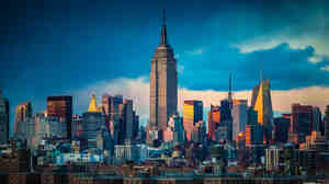 The New York City skyline.