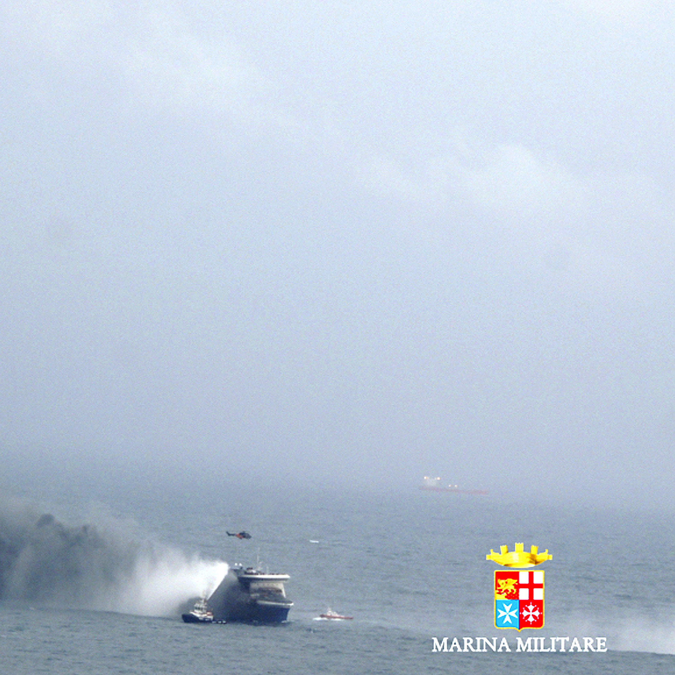 The car ferry Norman Atlantic burns in waters off Greece on Sunday.