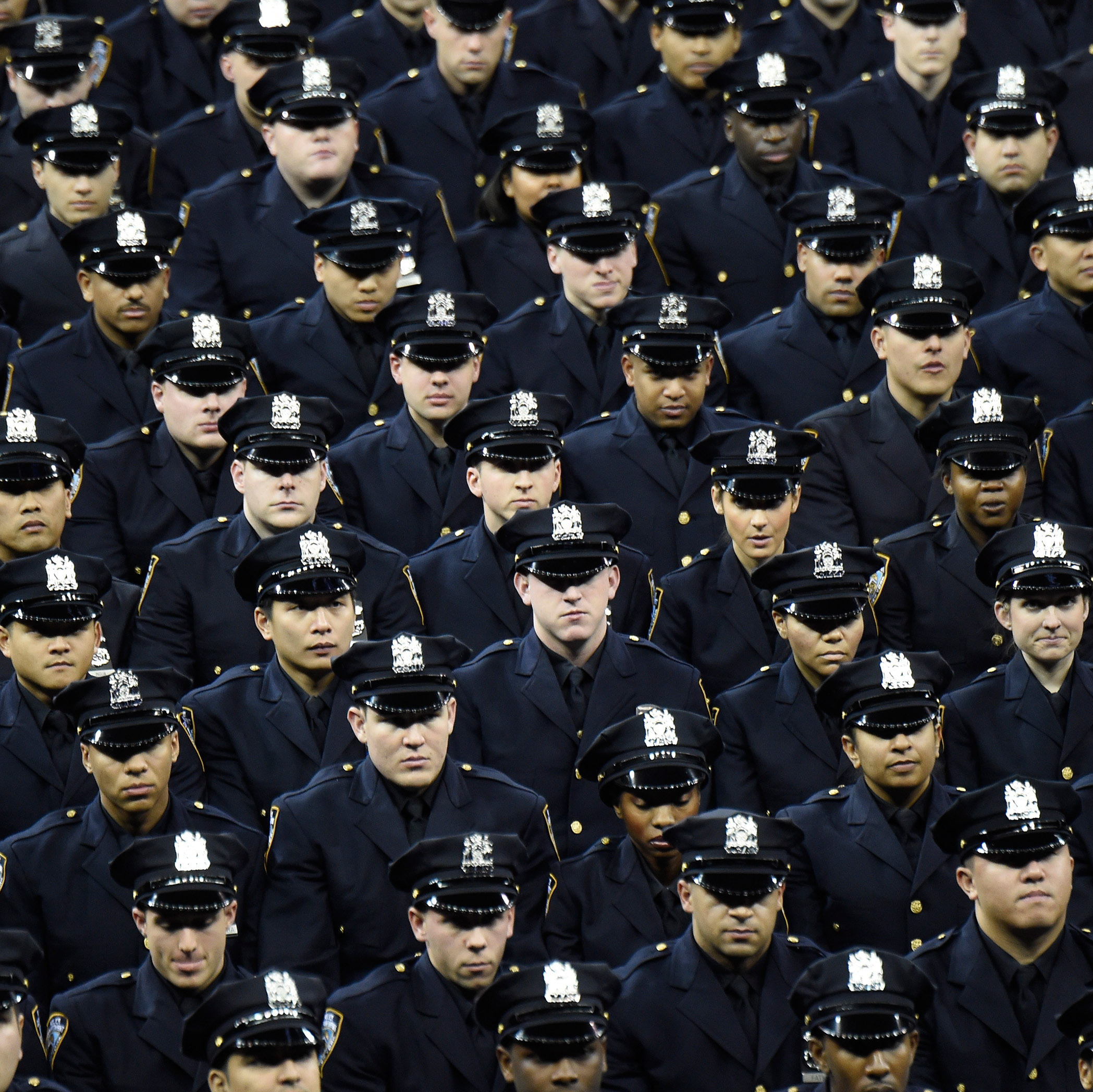 Cadets stand during the New York Police Department graduation ceremony at Madison Square Garden on Monday.