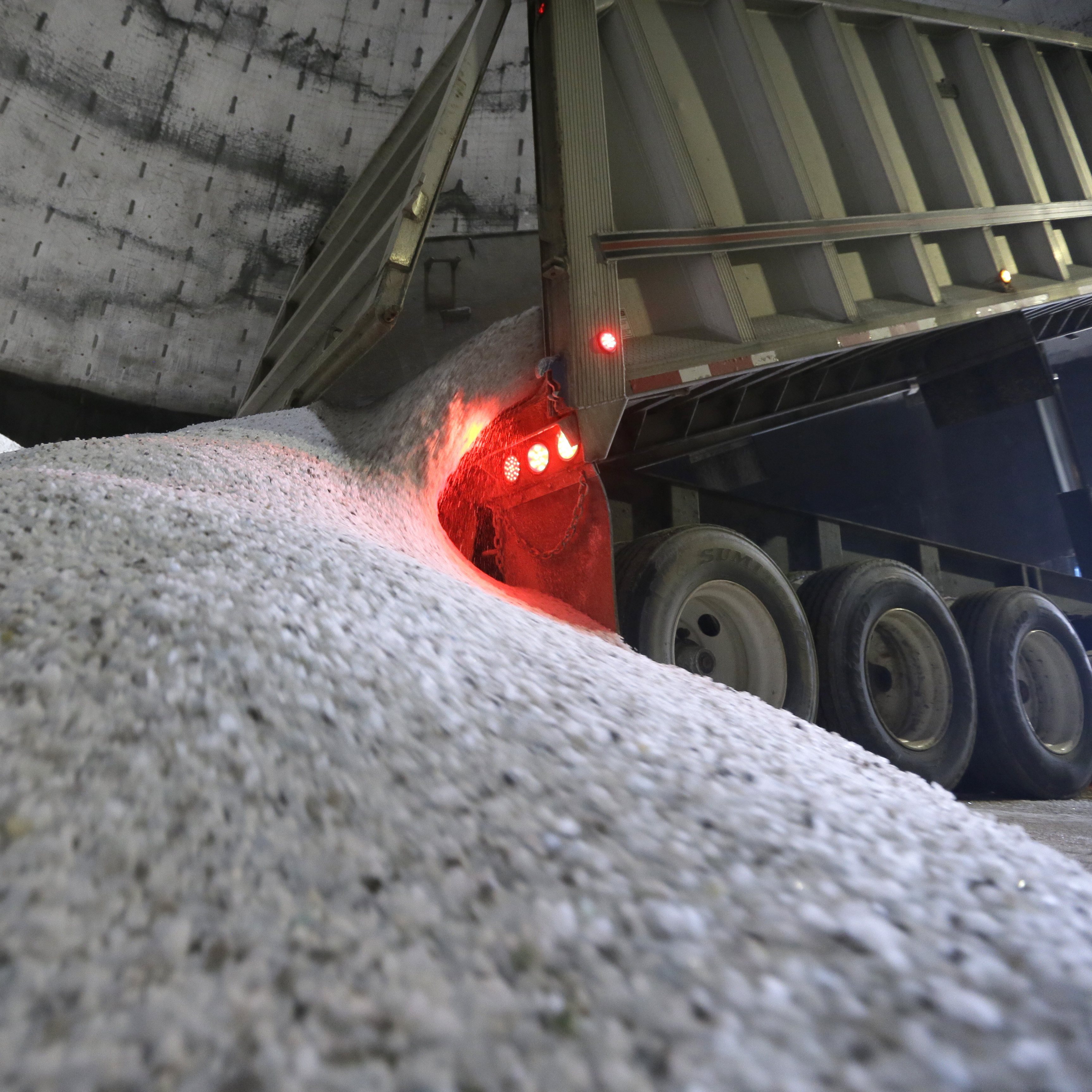 Salt is unloaded at a maintenance yard in Scio Township, Mich., in September.